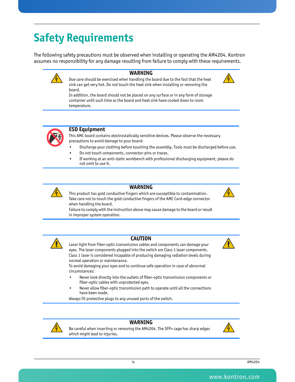 Safety requirements | Kontron AM4204 User Manual | Page 10 / 89