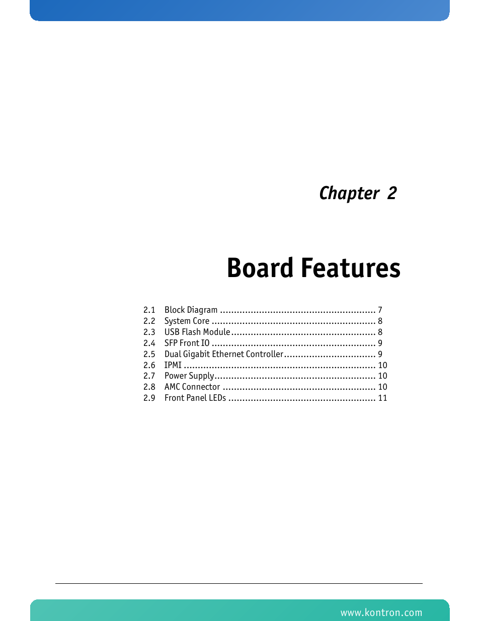 Board features, Chapter 2 | Kontron AM4204 User Manual | Page 21 / 89