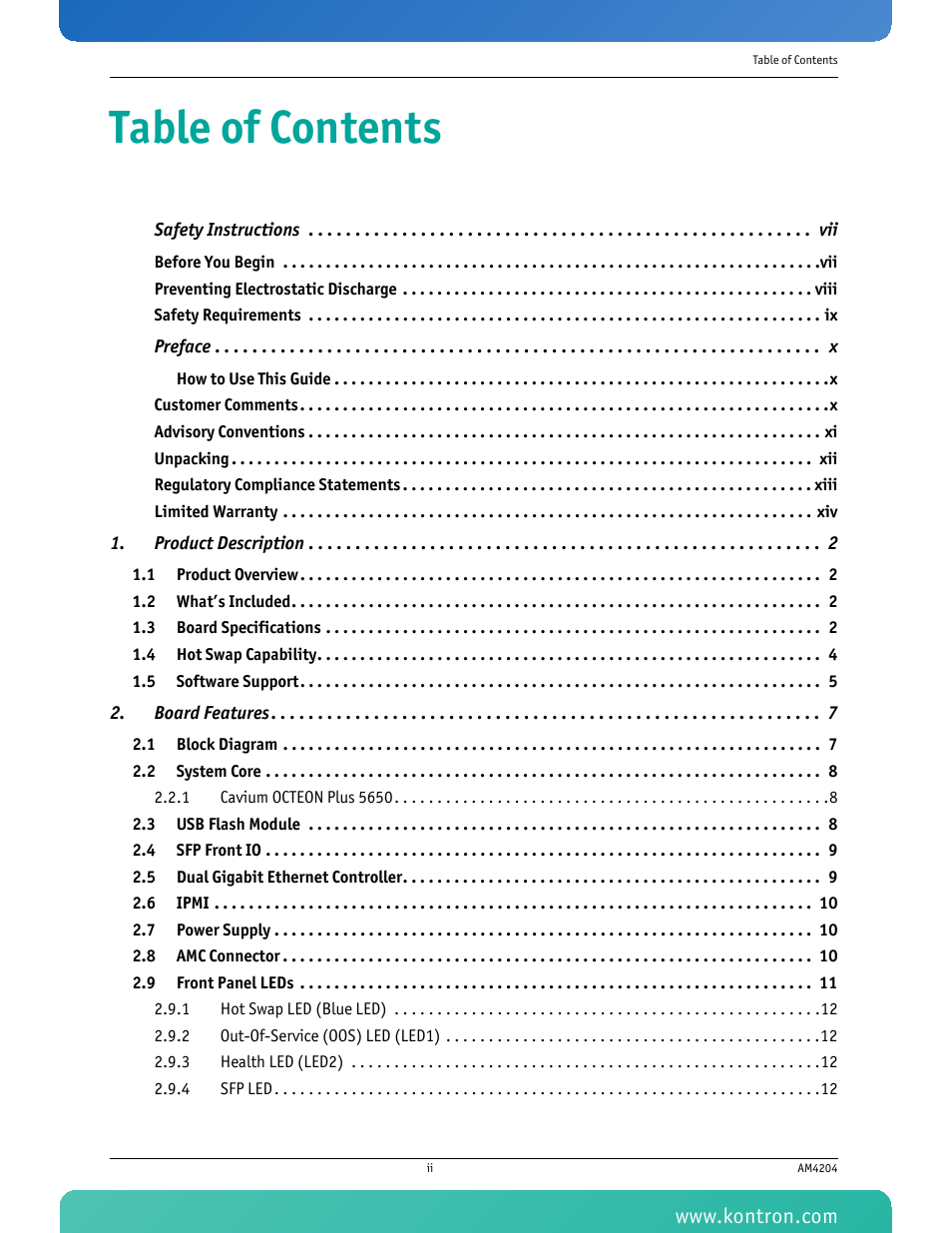 Kontron AM4204 User Manual | Page 3 / 89