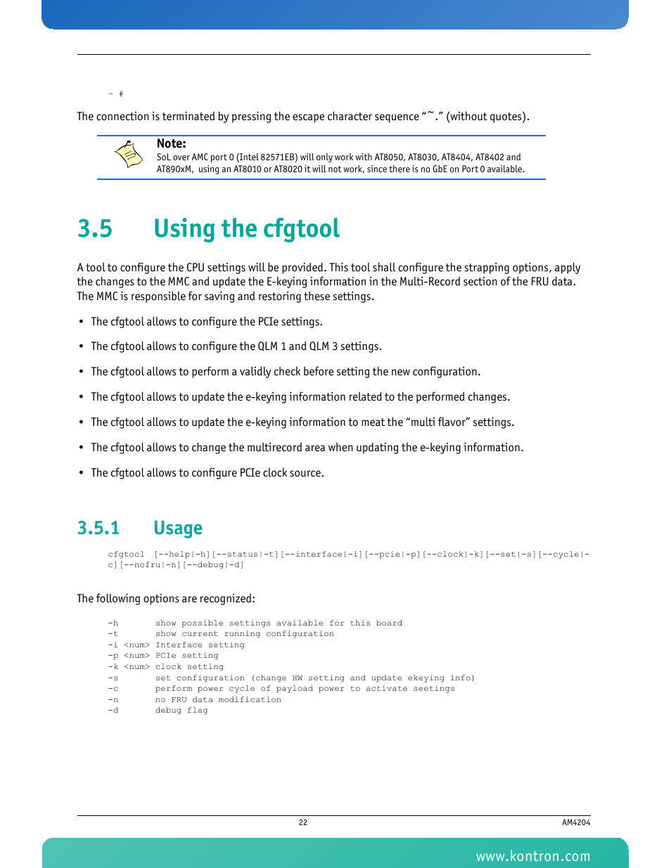 5 using the cfgtool, 1 usage, Usage | Kontron AM4204 User Manual | Page 37 / 89