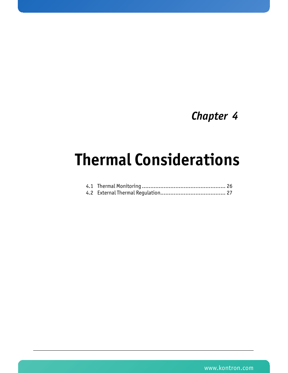 Thermal considerations, Chapter 4 | Kontron AM4204 User Manual | Page 40 / 89