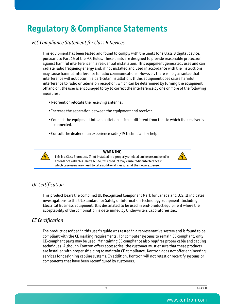 Regulatory & compliance statements | Kontron AM4320 User Manual | Page 11 / 30