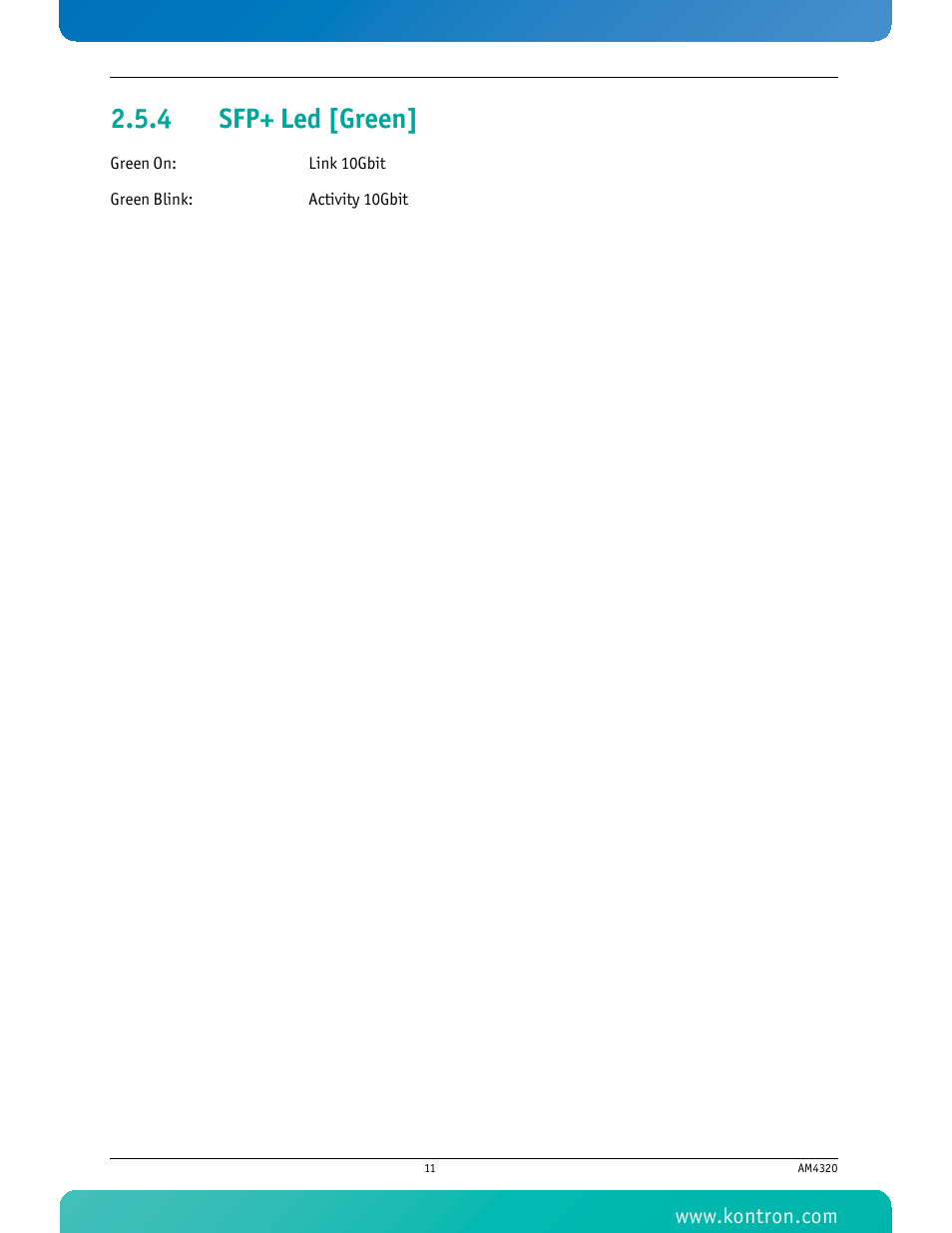 4 sfp+ led [green, Sfp+ led [green | Kontron AM4320 User Manual | Page 23 / 30
