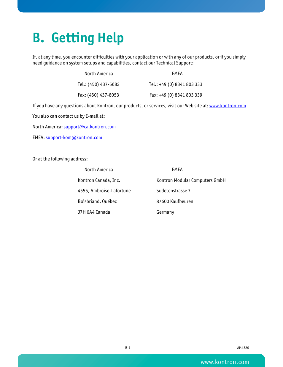 B. getting help | Kontron AM4320 User Manual | Page 28 / 30