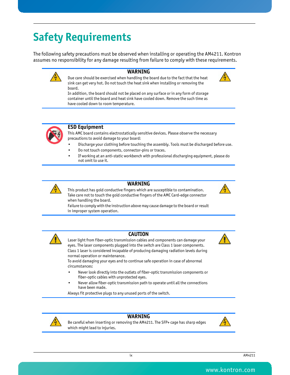 Safety requirements | Kontron AM4211 User Manual | Page 10 / 82