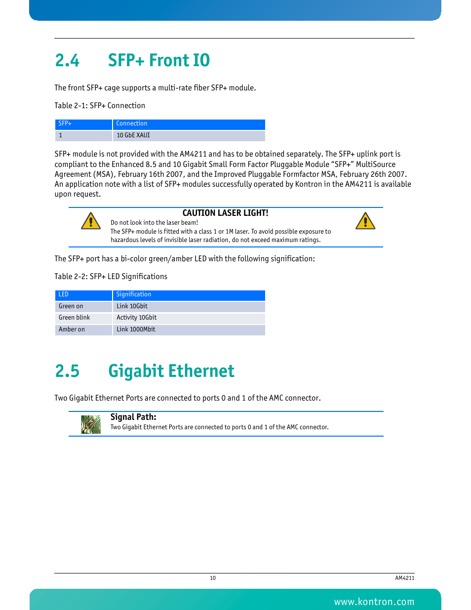 4 sfp+ front io, 5 gigabit ethernet, 4 sfp+ front io 2.5 gigabit ethernet | Kontron AM4211 User Manual | Page 25 / 82