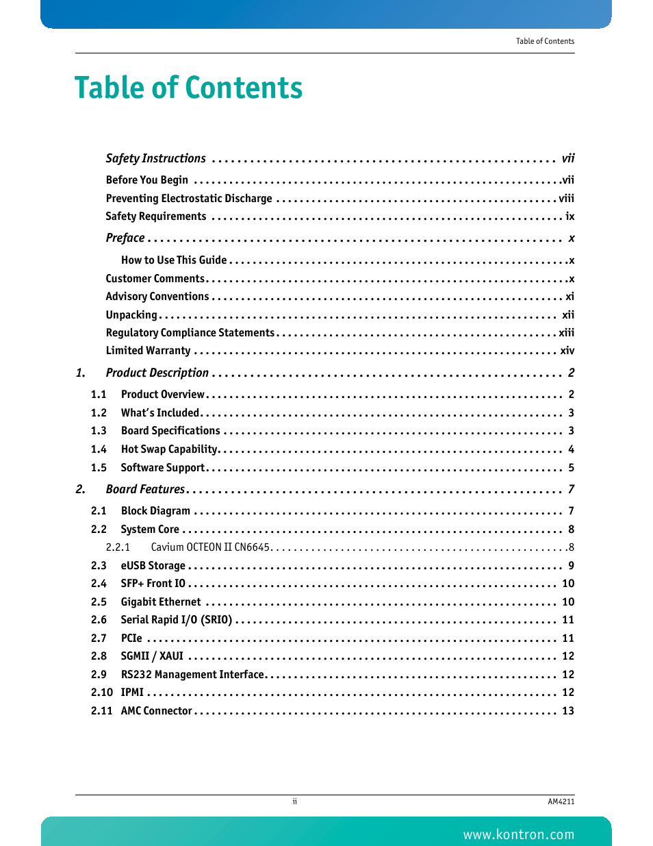 Kontron AM4211 User Manual | Page 3 / 82