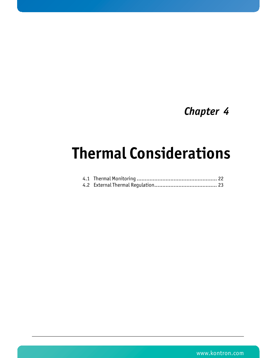 Thermal considerations, Chapter 4 | Kontron AM4211 User Manual | Page 36 / 82