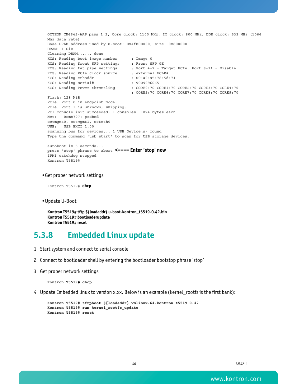 8 embedded linux update, Embedded linux update | Kontron AM4211 User Manual | Page 61 / 82