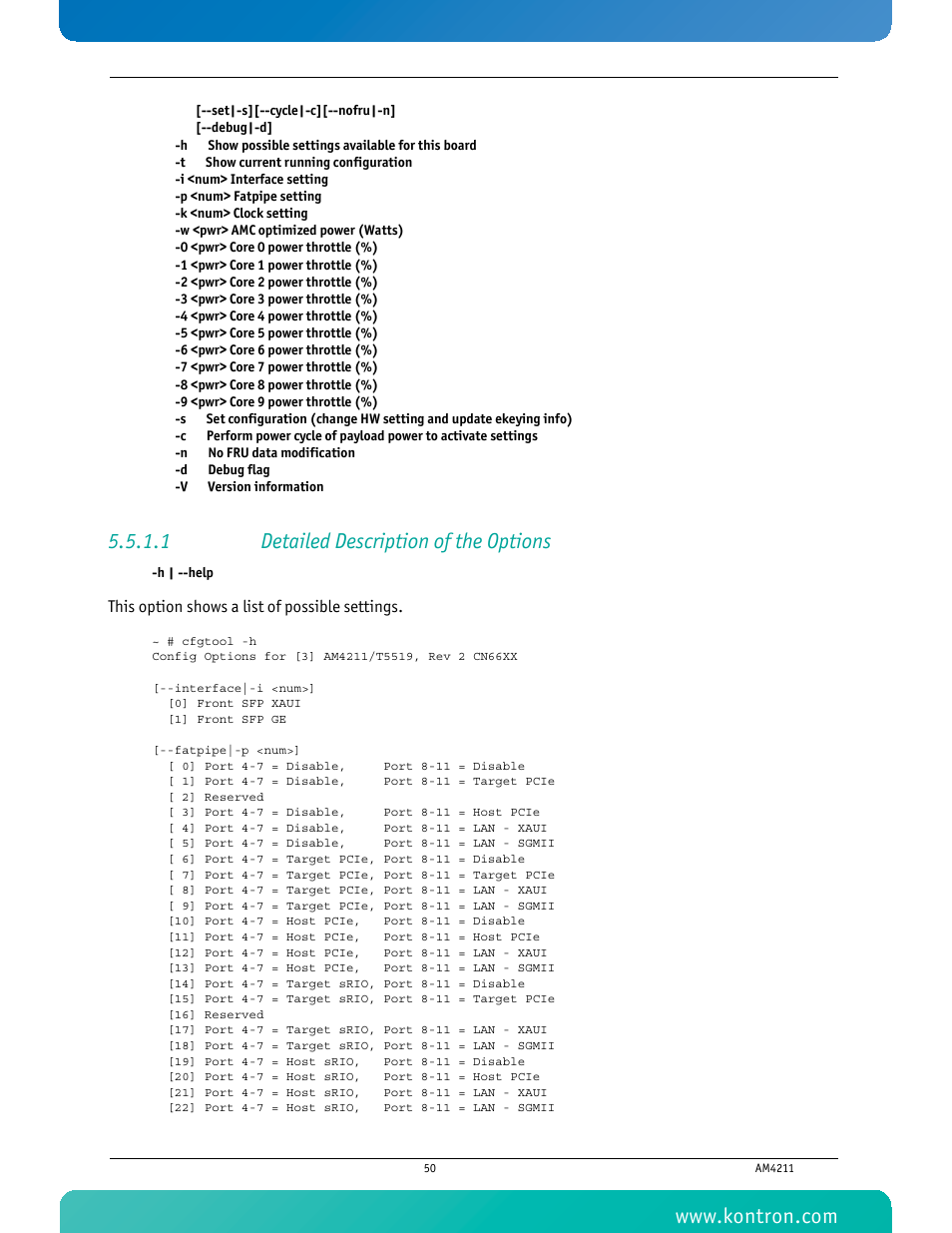 1 detailed description of the options, This option shows a list of possible settings | Kontron AM4211 User Manual | Page 65 / 82