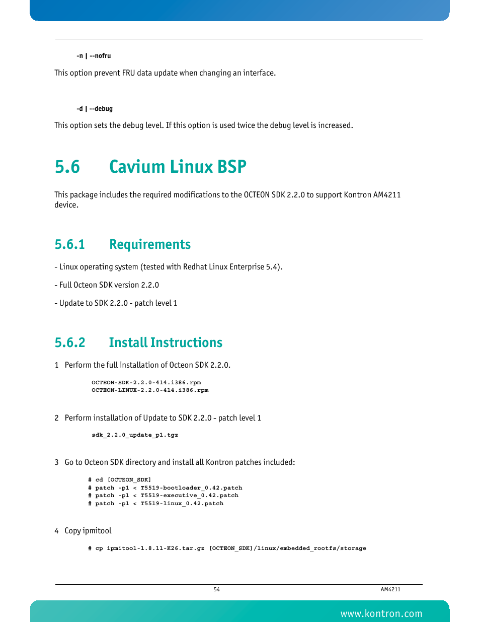 6 cavium linux bsp, 1 requirements, 2 install instructions | Requirements, Install instructions | Kontron AM4211 User Manual | Page 69 / 82