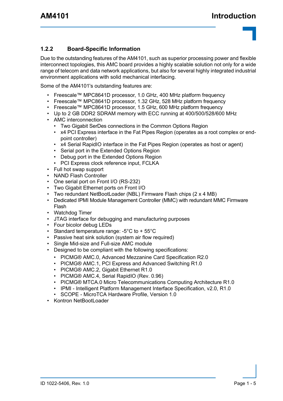 2 board-specific information, Board-specific information - 5, Am4101 introduction | Kontron AM4101 User Manual | Page 21 / 30