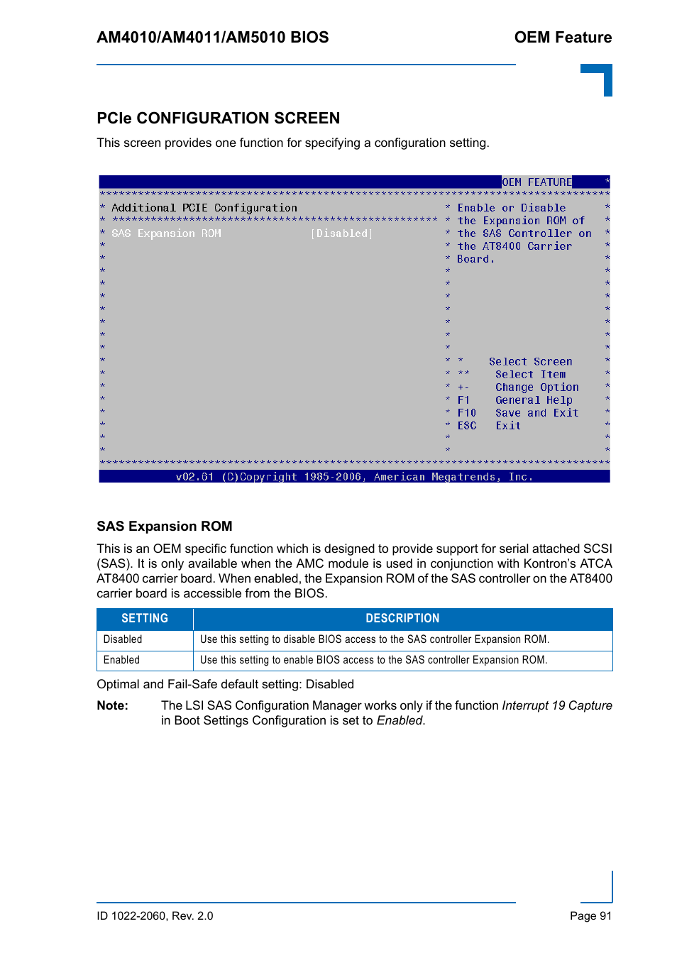 Pcie configuration screen, Sas expansion rom | Kontron AM5010 BIOS User Manual | Page 101 / 120