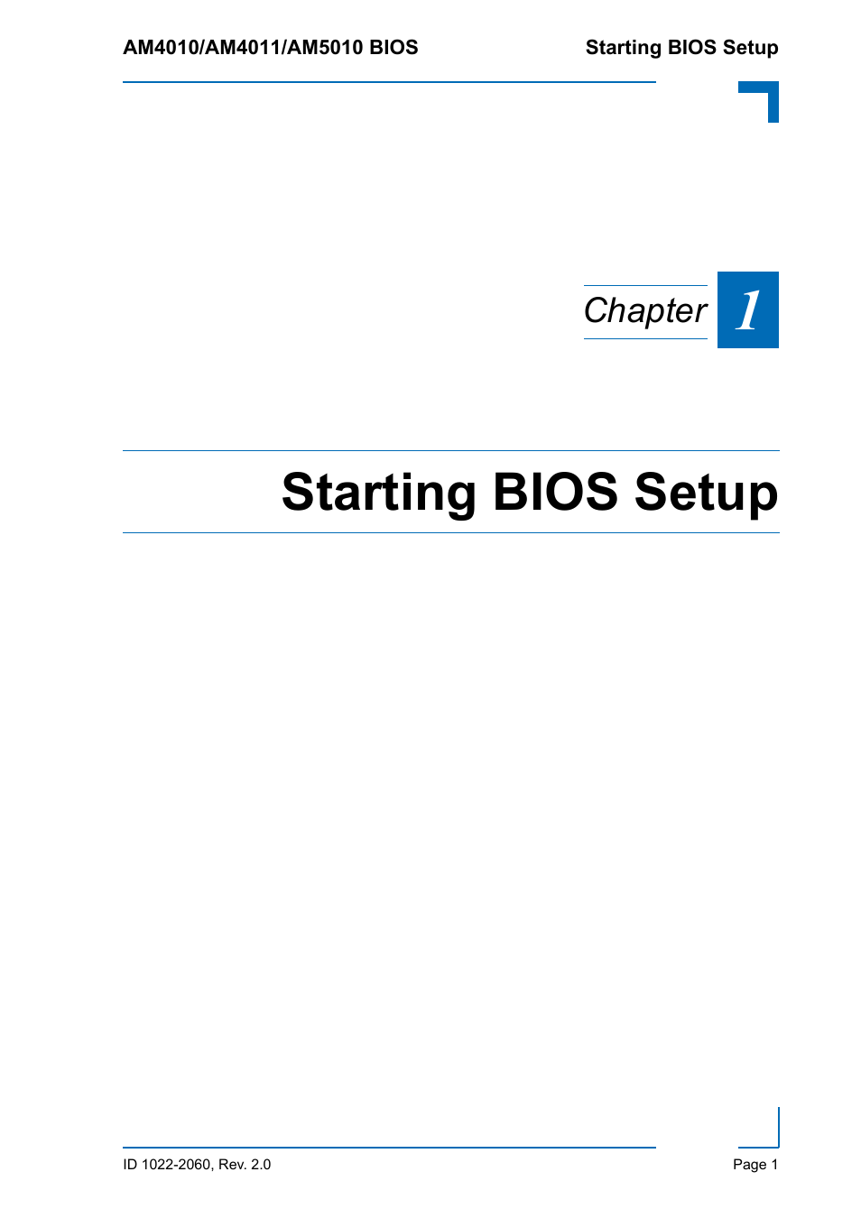 Starting bios setup, Chapter | Kontron AM5010 BIOS User Manual | Page 11 / 120