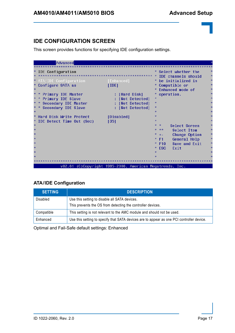Ide configuration screen, Ata / ide configuration, Ata/ide configuration | Kontron AM5010 BIOS User Manual | Page 27 / 120