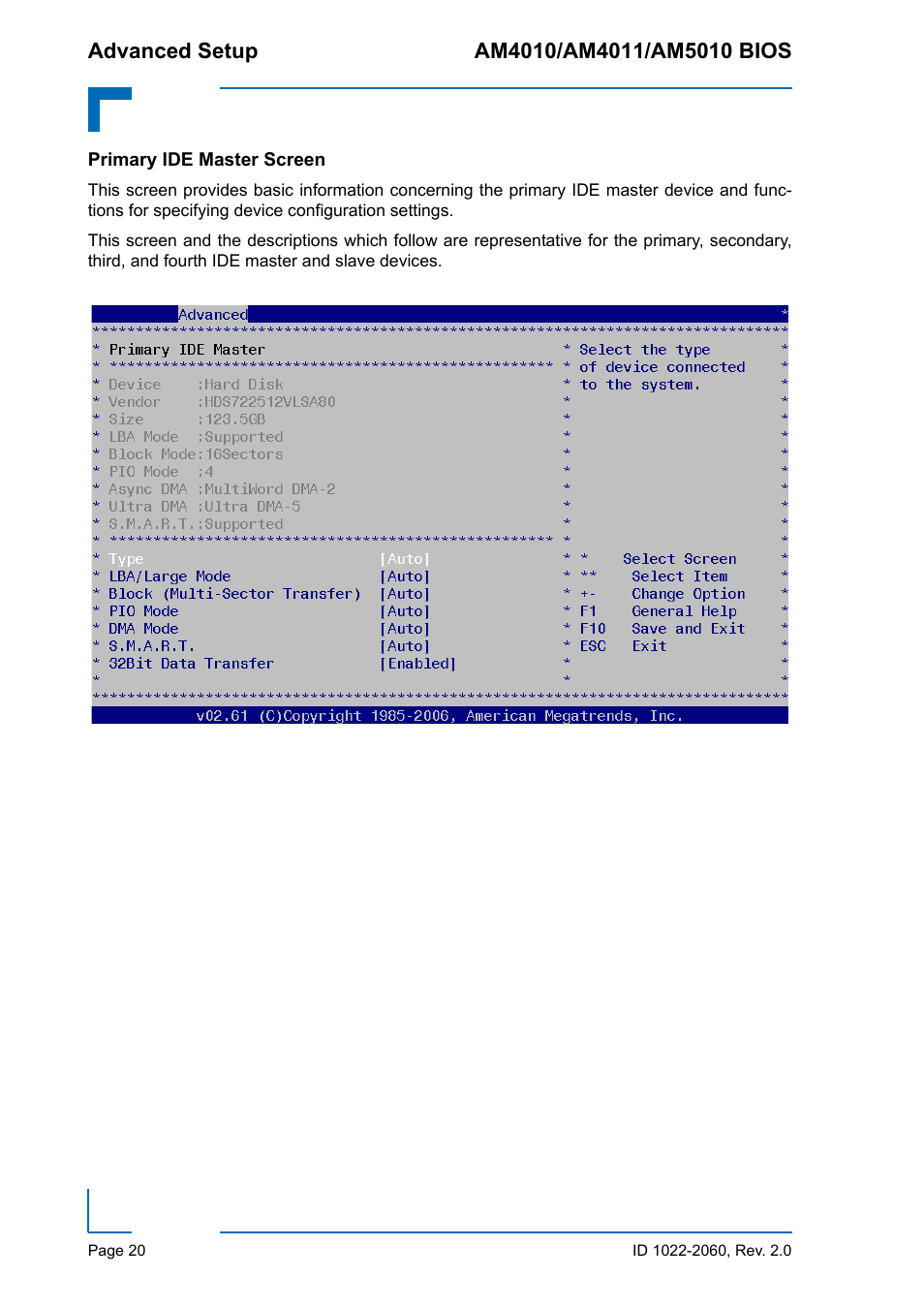 Primary ide master screen | Kontron AM5010 BIOS User Manual | Page 30 / 120