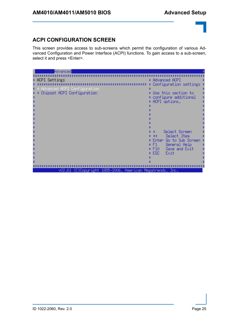 Acpi configuration screen | Kontron AM5010 BIOS User Manual | Page 35 / 120