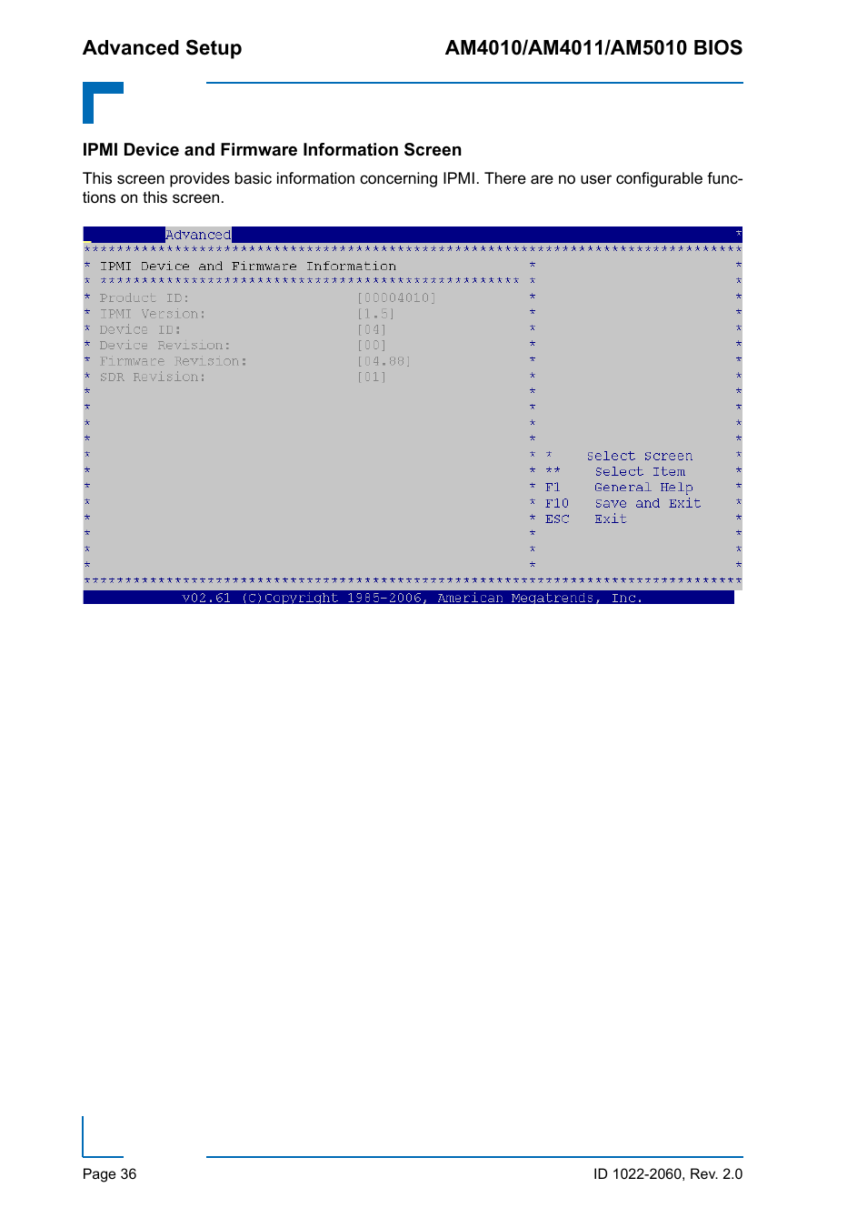 Ipmi device and firmware information screen | Kontron AM5010 BIOS User Manual | Page 46 / 120