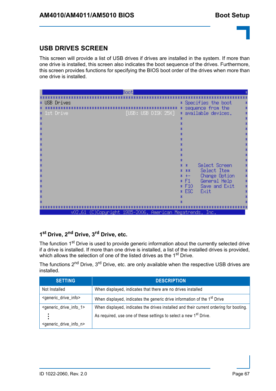 Usb drives screen, 1st drive, 2nd drive, 3rd drive, etc | Kontron AM5010 BIOS User Manual | Page 77 / 120