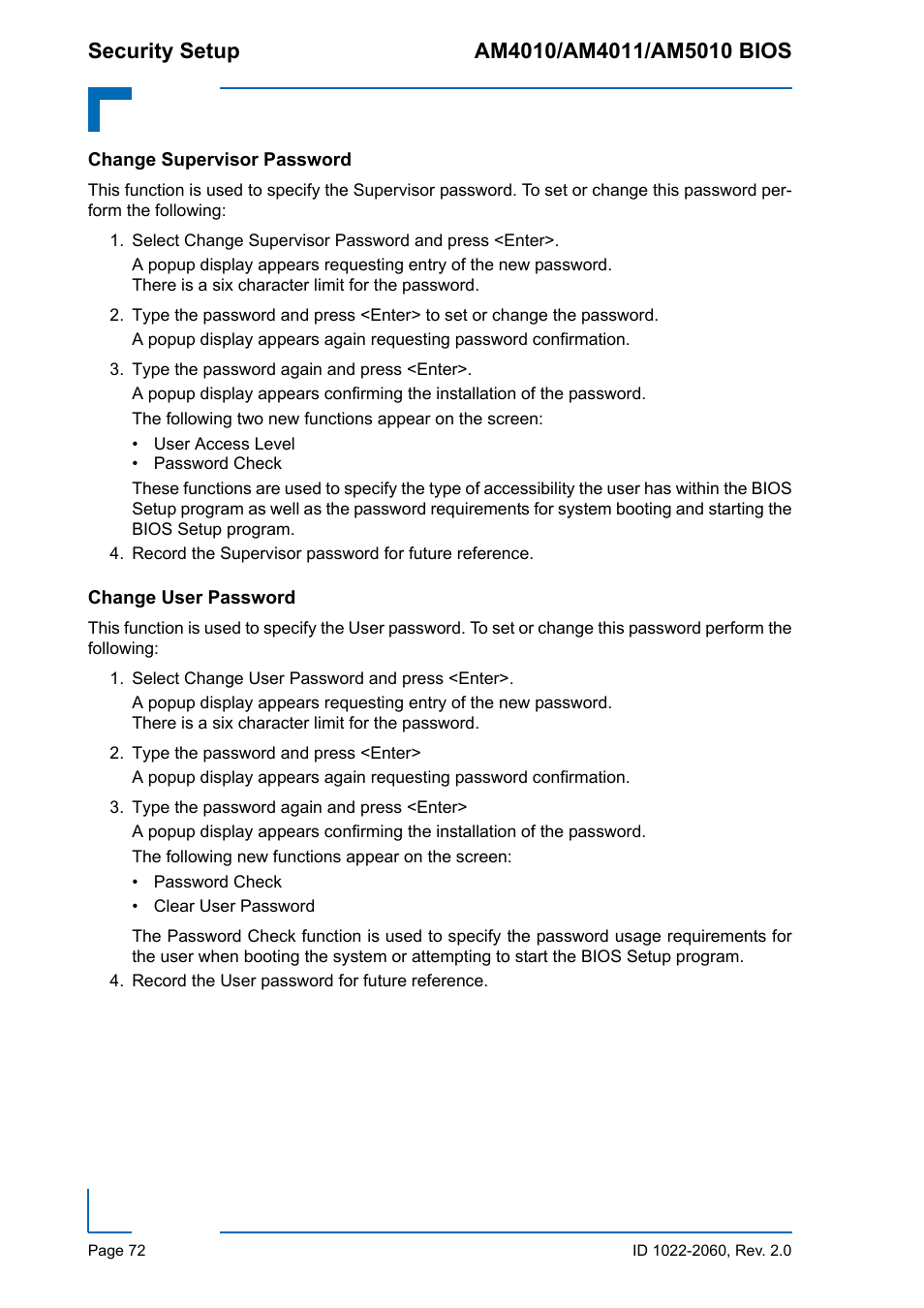 Change supervisor password, Change user password, Change supervisor password change user password | Kontron AM5010 BIOS User Manual | Page 82 / 120