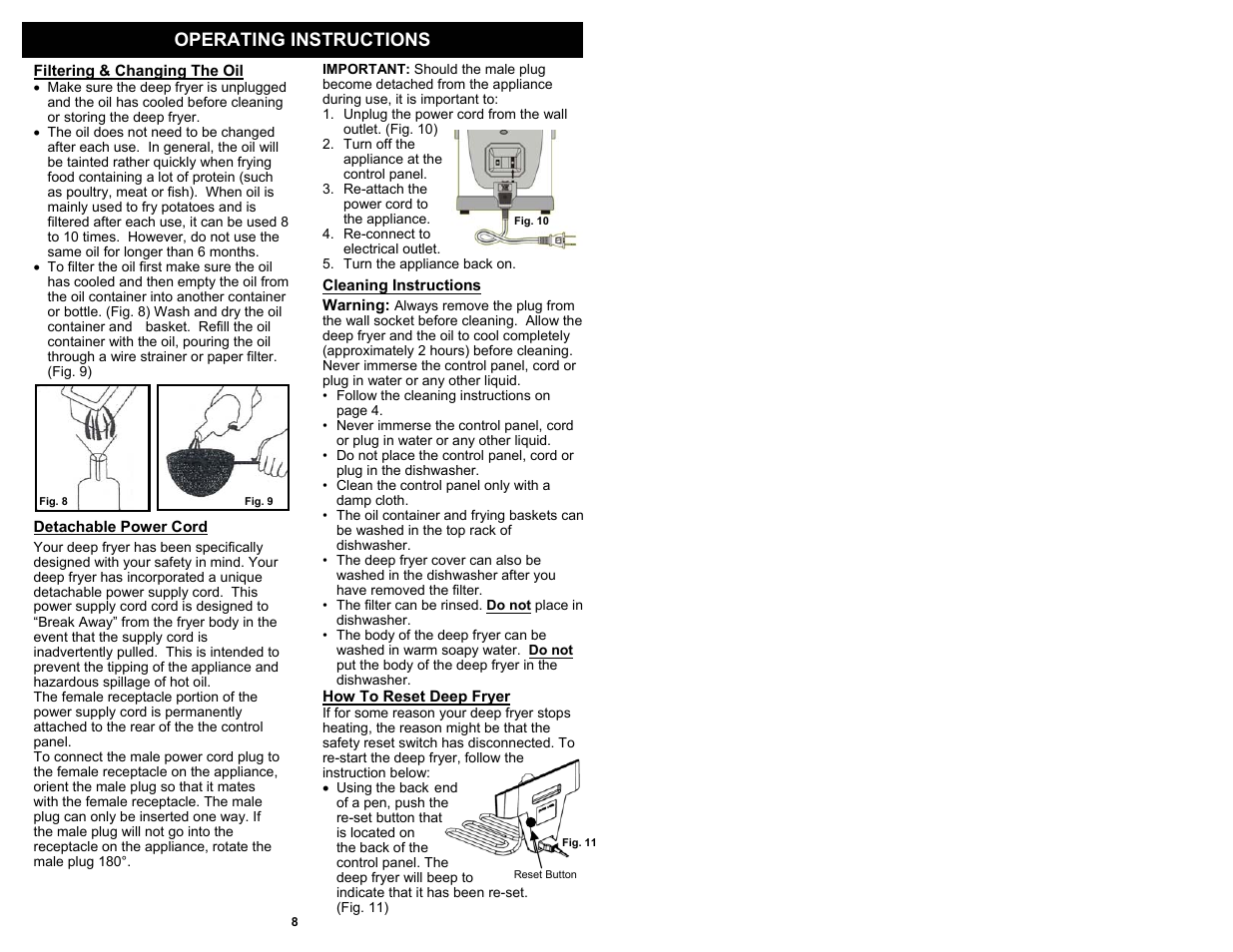 Operating instructions | Bravetti F1100H User Manual | Page 9 / 10