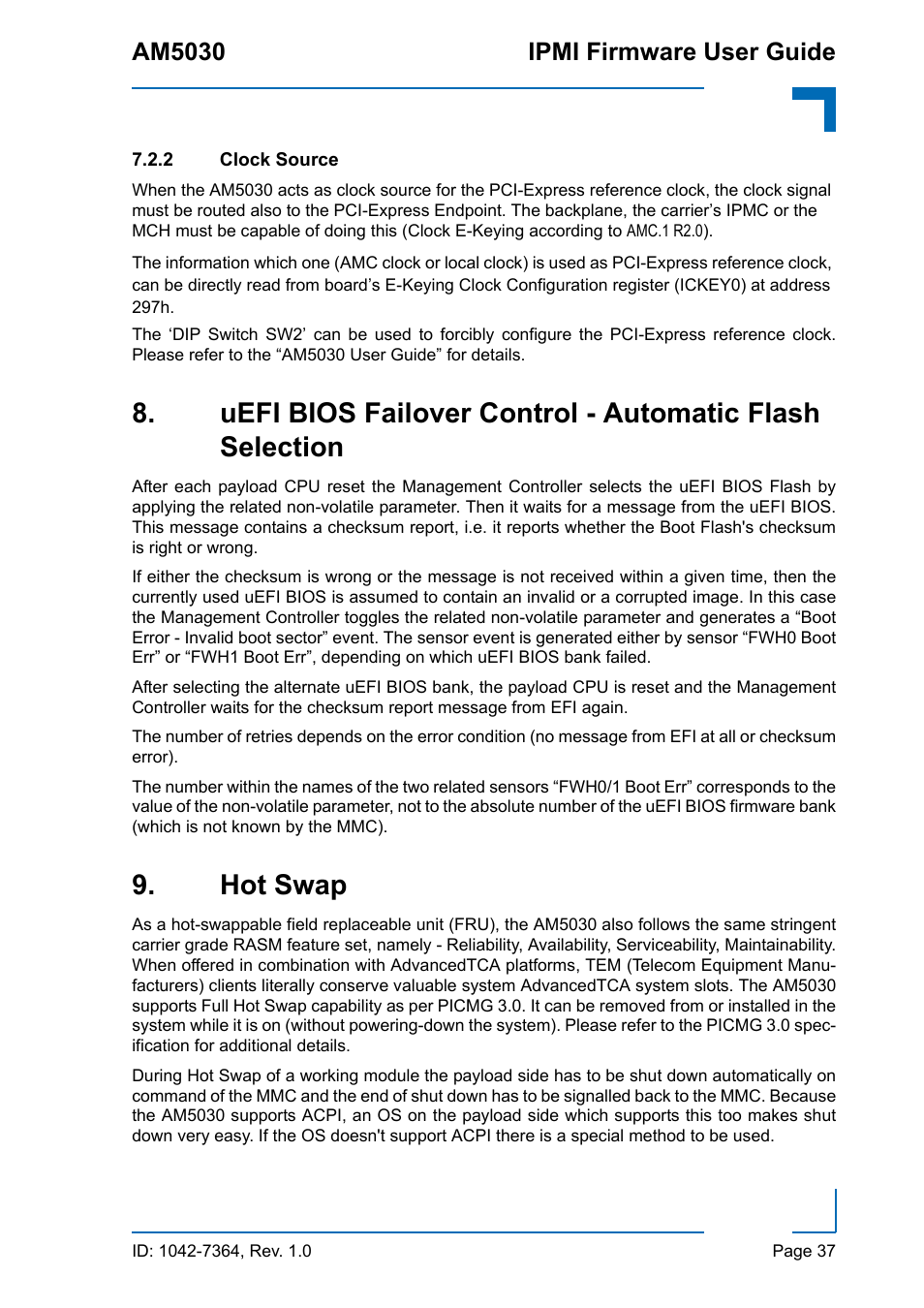 2 clock source, Hot swap, Clock source | Am5030 ipmi firmware user guide | Kontron AM5030 IPMI User Manual | Page 37 / 44