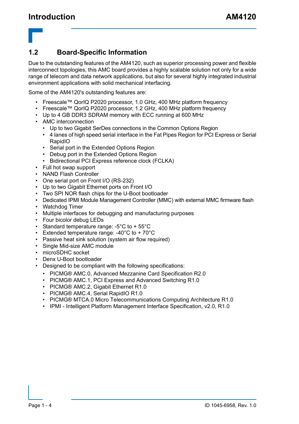 2 board-specific information, 2 board-specific information - 4, Introduction am4120 | Kontron AM4120 User Manual | Page 20 / 30