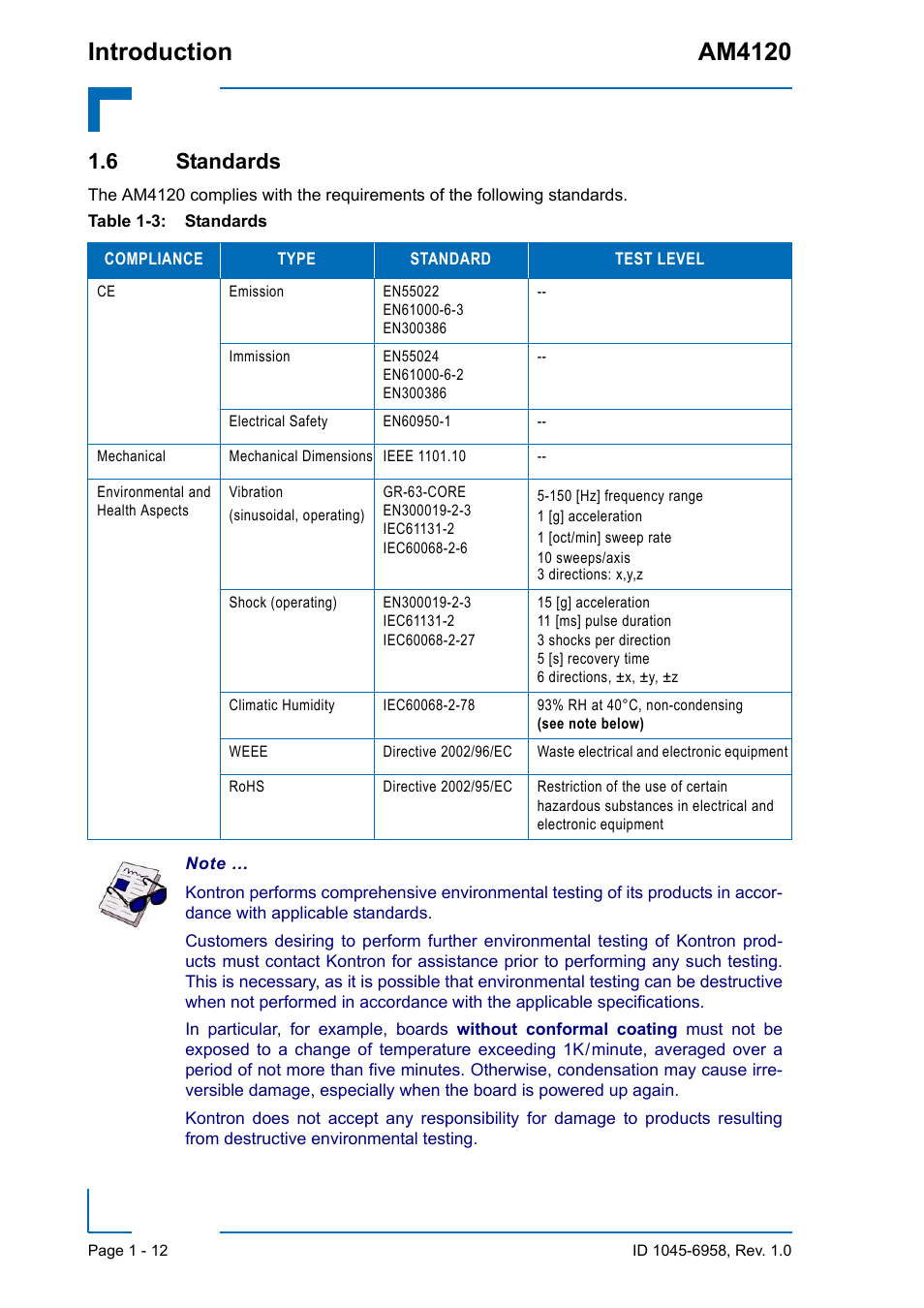 6 standards, 6 standards - 12, Introduction am4120 | Kontron AM4120 User Manual | Page 28 / 30