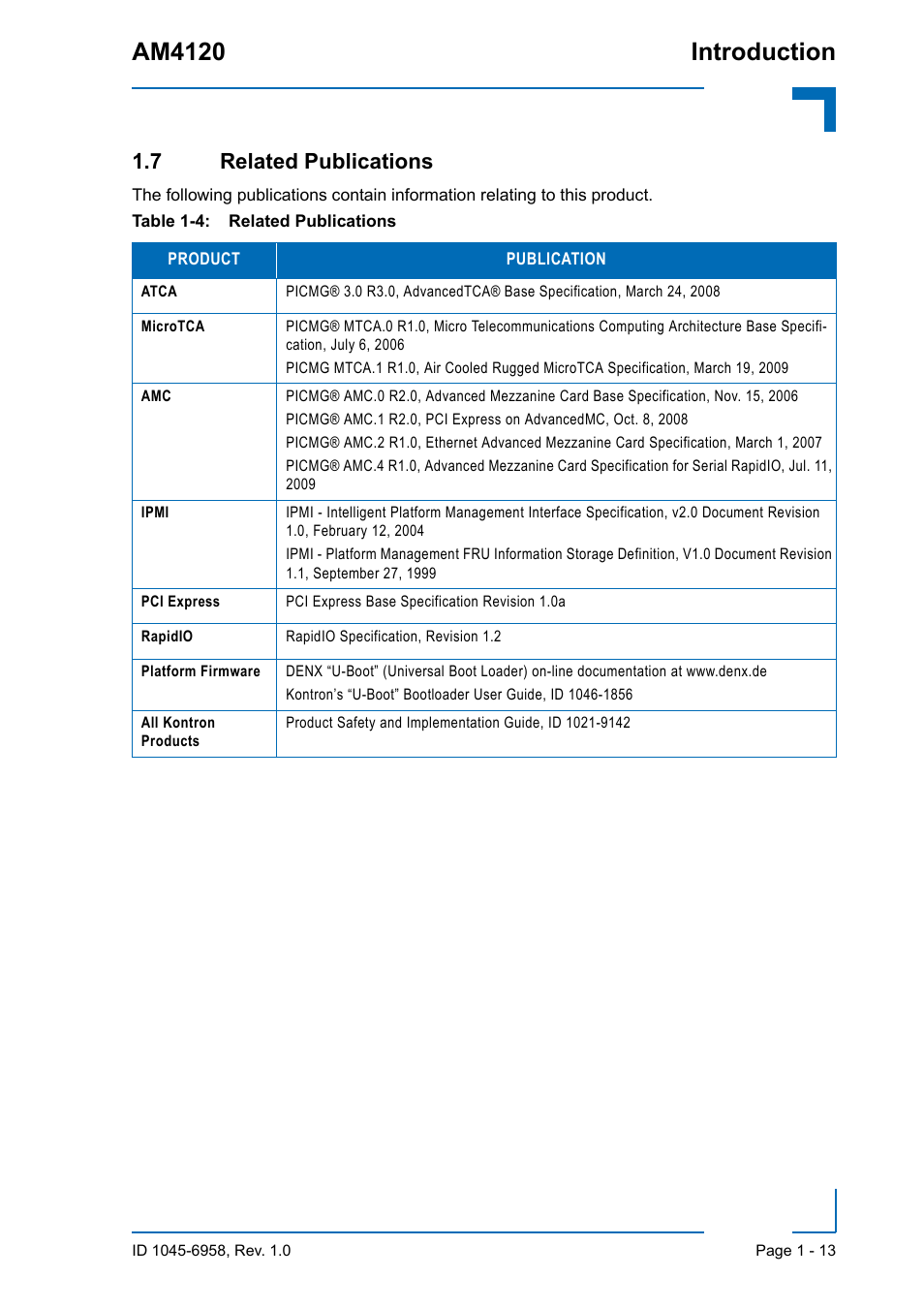 7 related publications, 7 related publications - 13, Am4120 introduction | Kontron AM4120 User Manual | Page 29 / 30