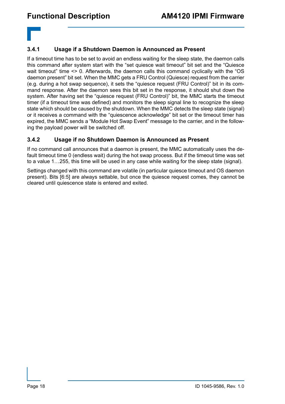 Usage if a shutdown daemon is announced as present, Functional description am4120 ipmi firmware | Kontron AM4120 IPMI Firmware User Manual | Page 24 / 40