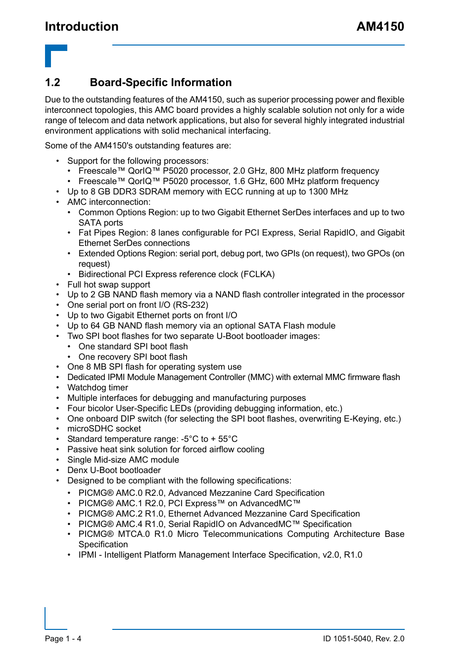 2 board-specific information, 2 board-specific information - 4, Introduction am4150 | Kontron AM4150 User Manual | Page 20 / 30