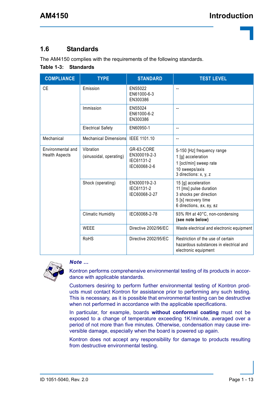 6 standards, 6 standards - 13, Am4150 introduction | Kontron AM4150 User Manual | Page 29 / 30