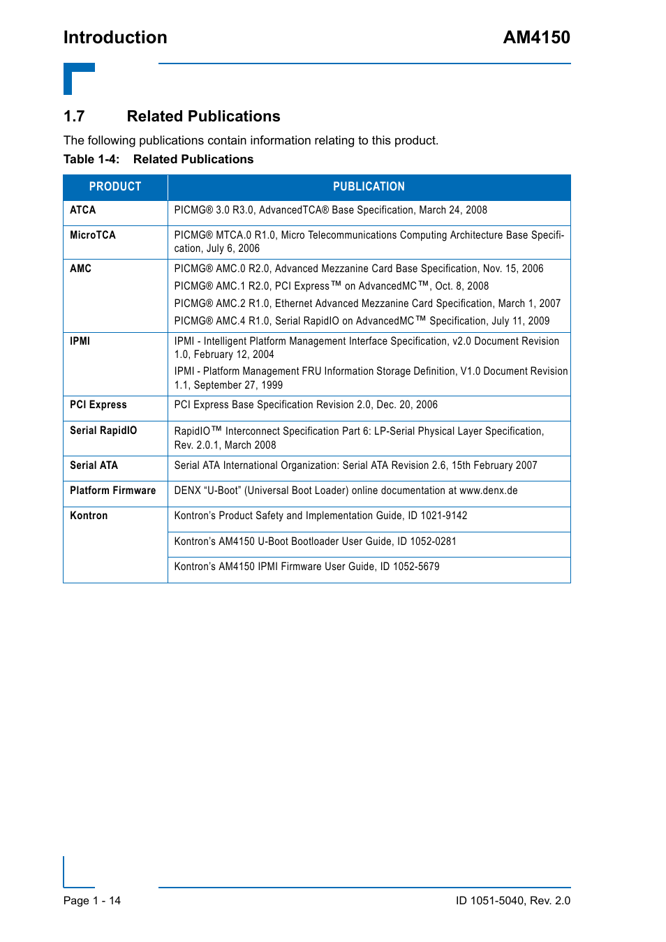 7 related publications, 7 related publications - 14, Introduction am4150 | Kontron AM4150 User Manual | Page 30 / 30