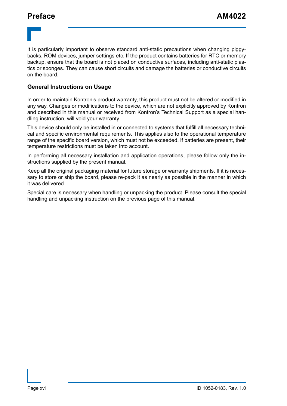 General instructions on usage, Preface am4022 | Kontron AM4022 User Manual | Page 16 / 34