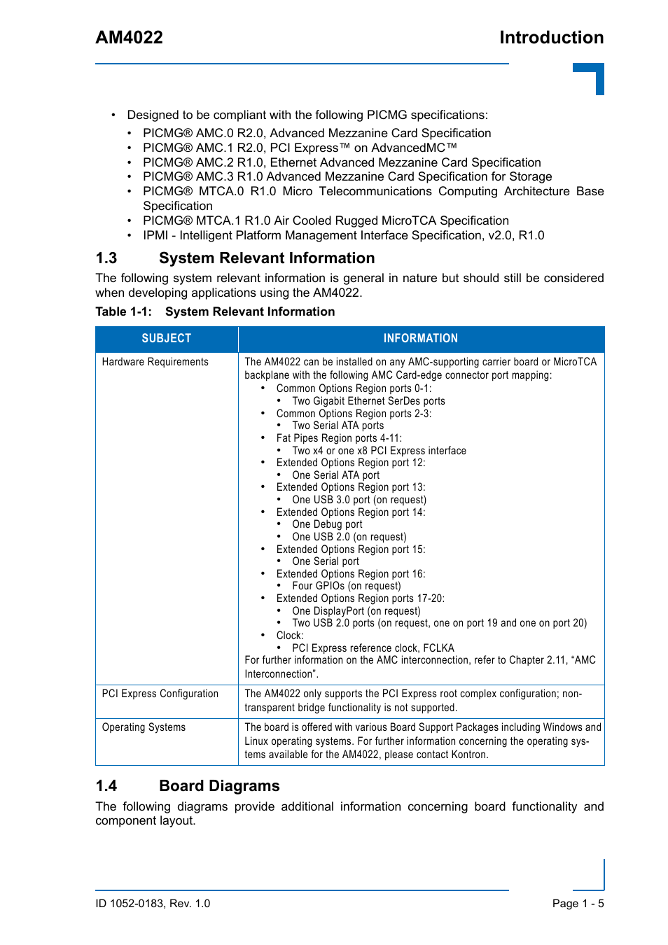 3 system relevant information, 4 board diagrams, Am4022 introduction | Kontron AM4022 User Manual | Page 23 / 34