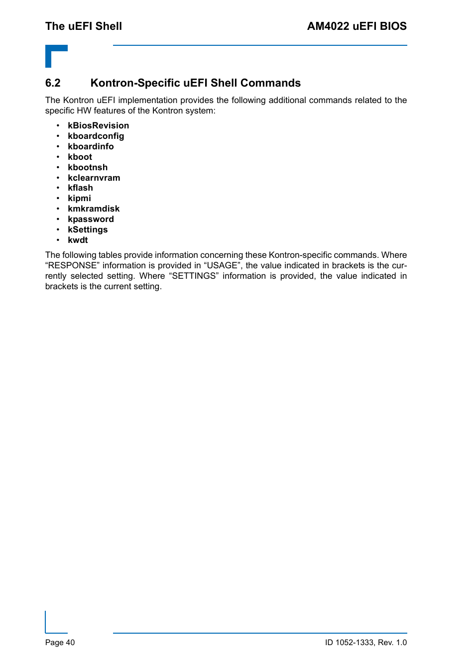 2 kontron-specific uefi shell commands | Kontron AM4022 uEFI BIOS User Manual | Page 46 / 76
