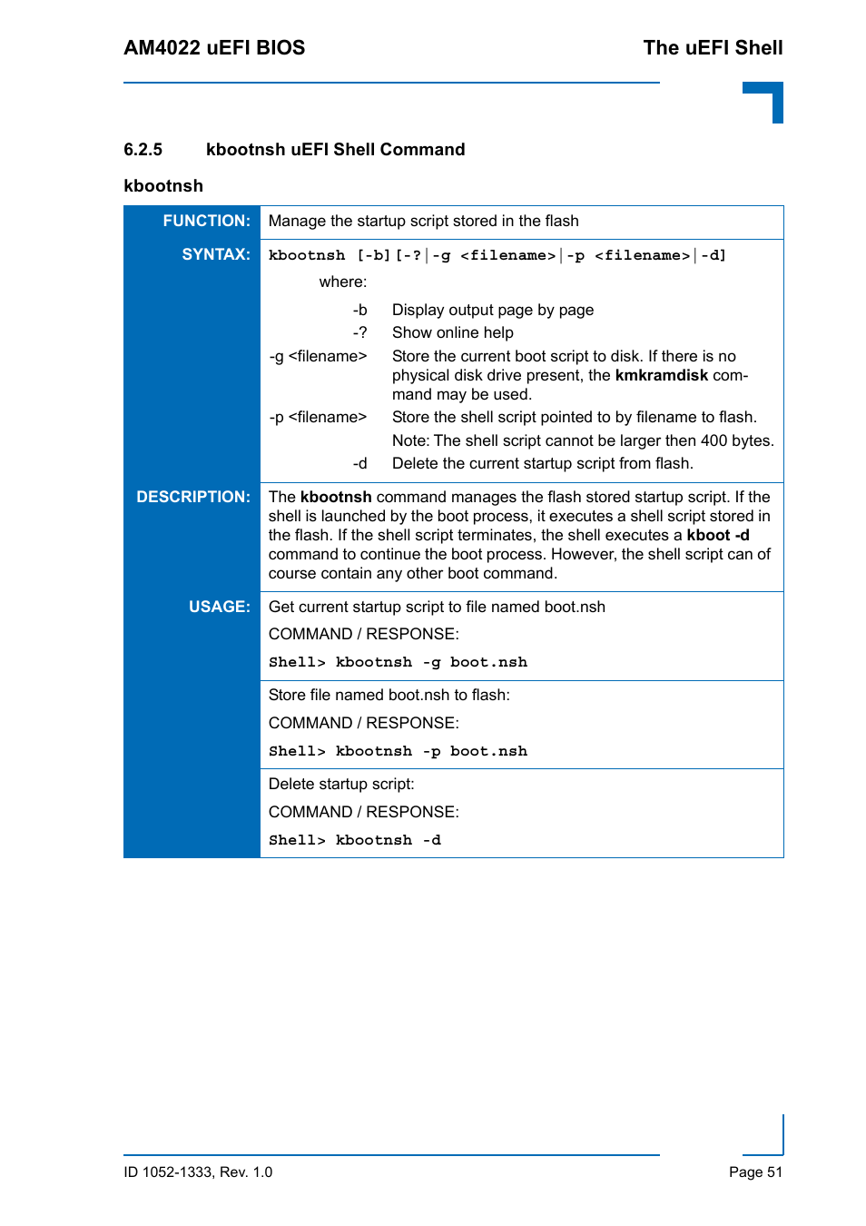 5 kbootnsh uefi shell command, Am4022 uefi bios the uefi shell | Kontron AM4022 uEFI BIOS User Manual | Page 57 / 76