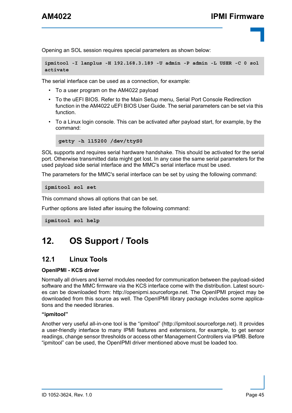 Os support / tools, 1 linux tools, Am4022 ipmi firmware | Kontron AM4022 IPMI Firmware User Manual | Page 45 / 48