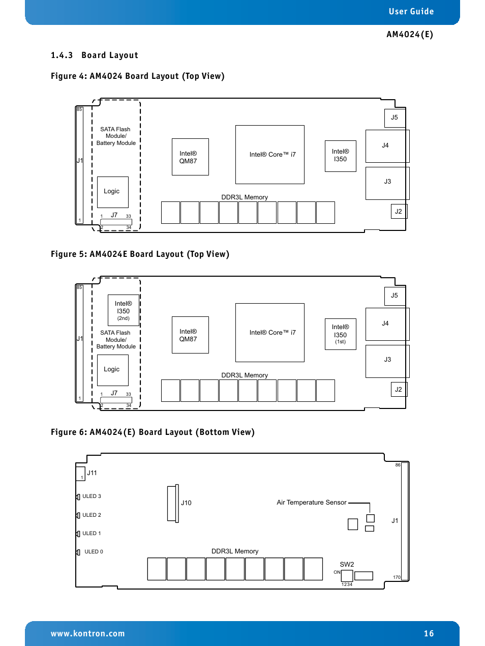 3 board layout, Board layout, Am4024 board layout (top view) | Am4024e board layout (top view), Am4024(e) board layout (bottom view) | Kontron AM4024e User Manual | Page 16 / 92