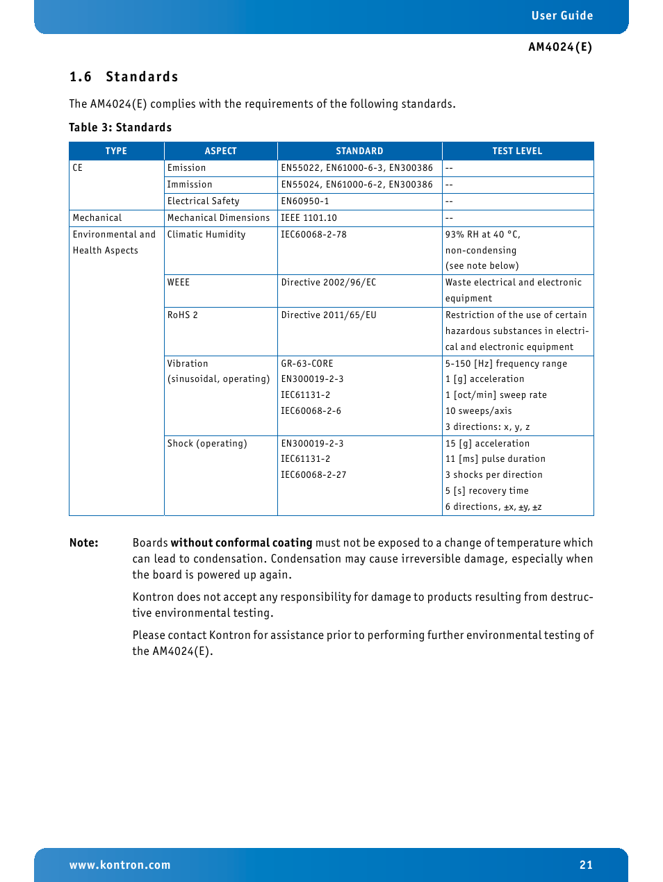 6 standards, Standards | Kontron AM4024e User Manual | Page 21 / 92