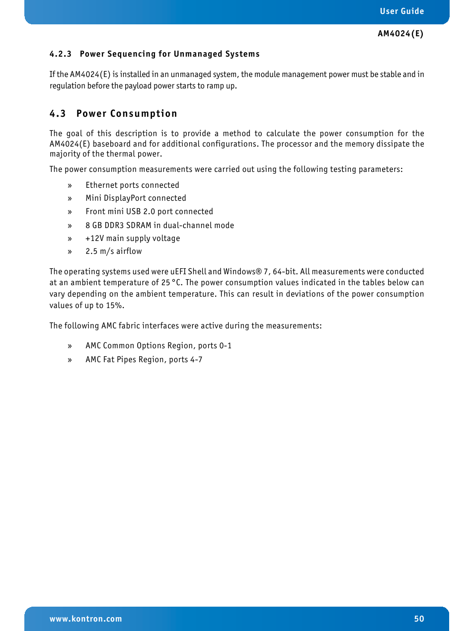 3 power sequencing for unmanaged systems, 3 power consumption, Power sequencing for unmanaged systems | Power consumption | Kontron AM4024e User Manual | Page 50 / 92