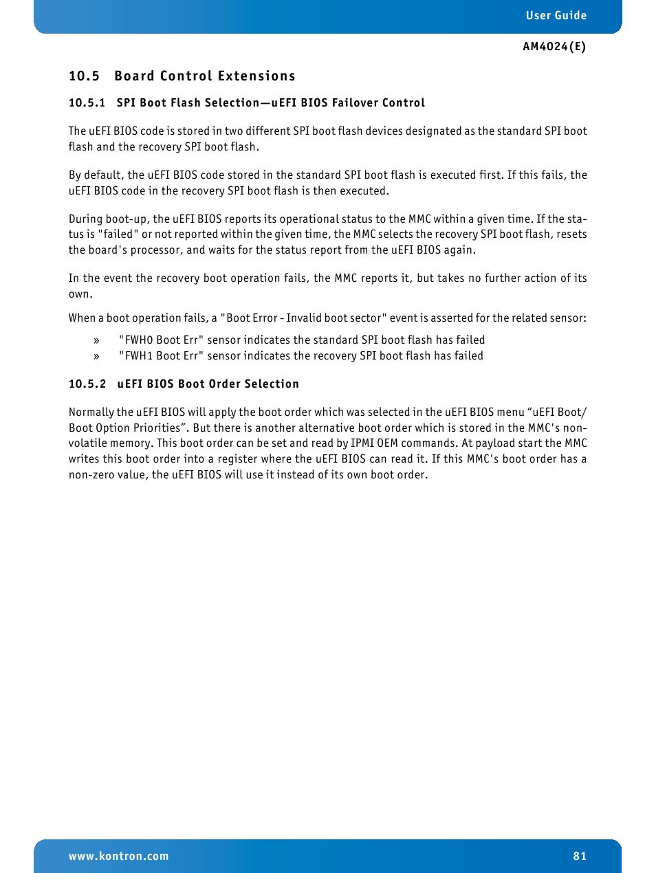 5 board control extensions, 2 uefi bios boot order selection, Board control extensions | Uefi bios boot order selection | Kontron AM4024e User Manual | Page 81 / 92