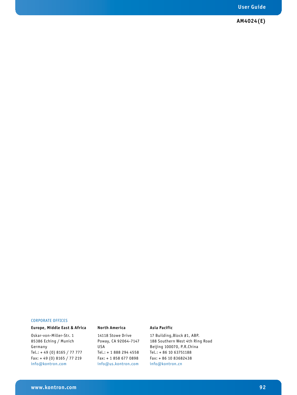 Kontron AM4024e User Manual | Page 92 / 92