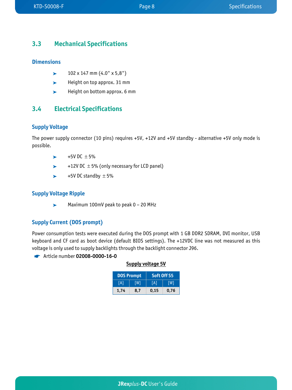 3 mechanical specifications, 4 electrical specifications | Kontron JRexplus-DC User Manual | Page 13 / 77