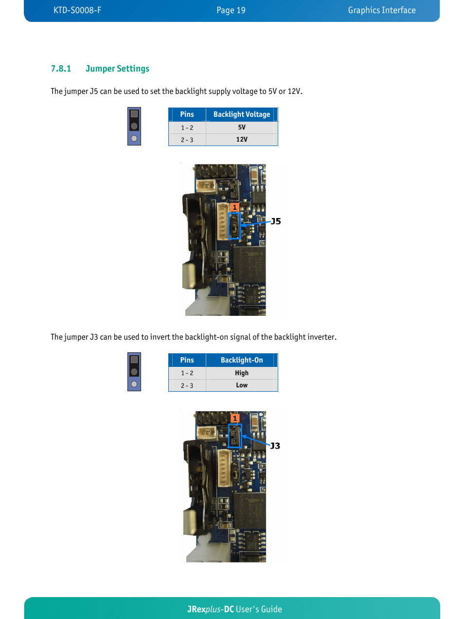 Jrex plus - dc user's guide 7.8.1 jumper settings | Kontron JRexplus-DC User Manual | Page 24 / 77