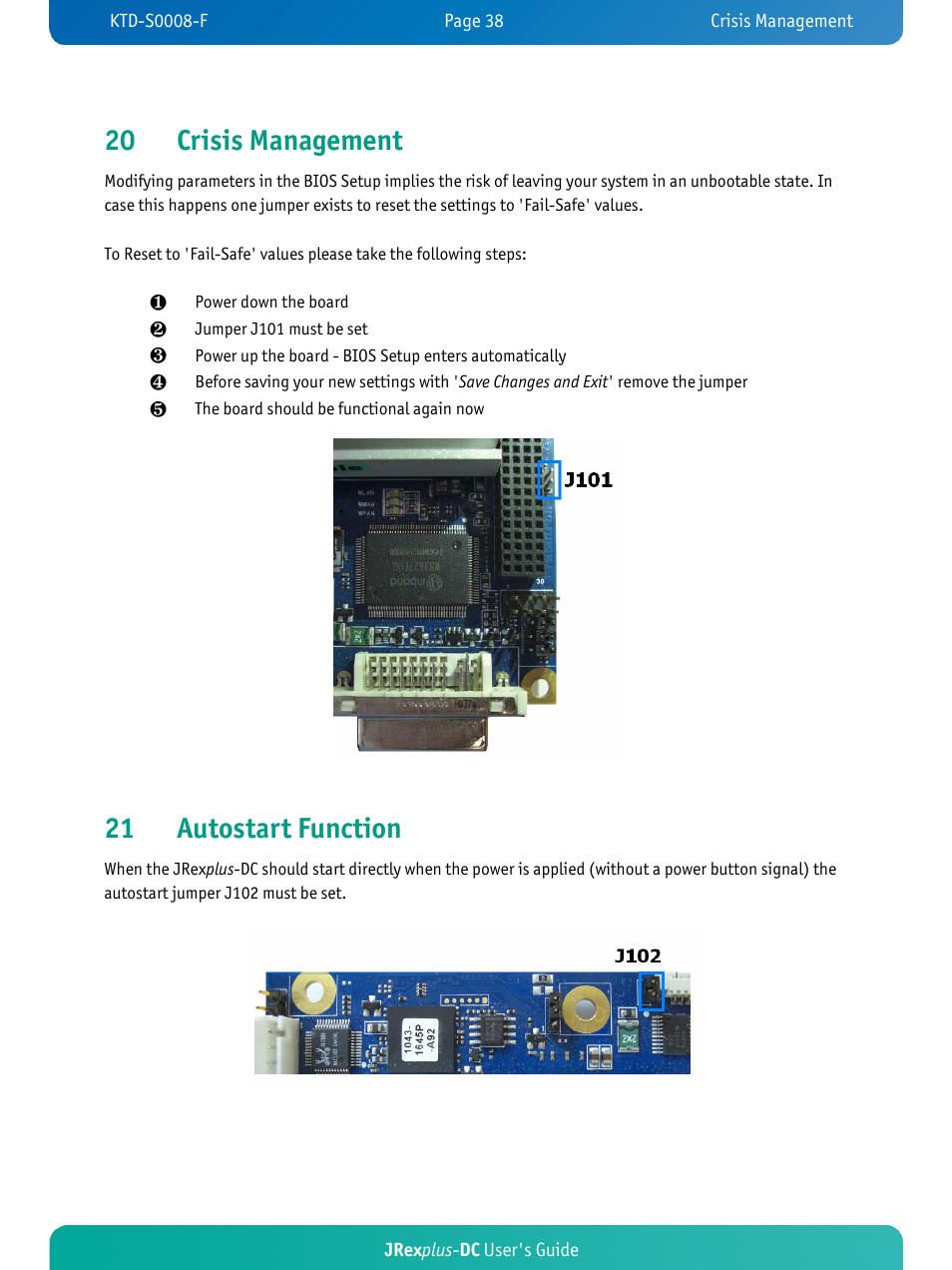 20 crisis management, 21 autostart function | Kontron JRexplus-DC User Manual | Page 43 / 77