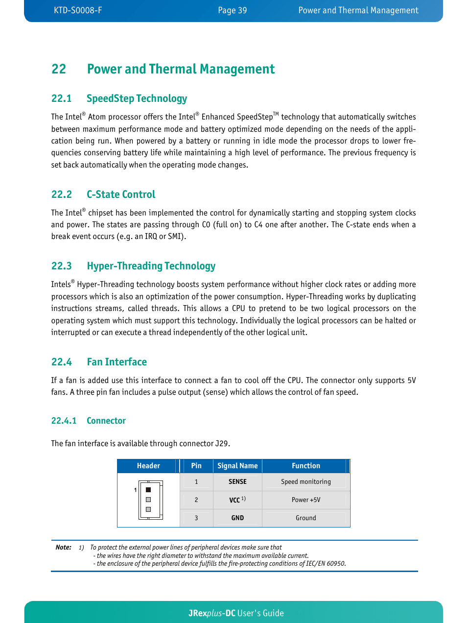 22 power and thermal management, 1 speedstep technology, 2 c-state control | 3 hyper-threading technology, 4 fan interface | Kontron JRexplus-DC User Manual | Page 44 / 77