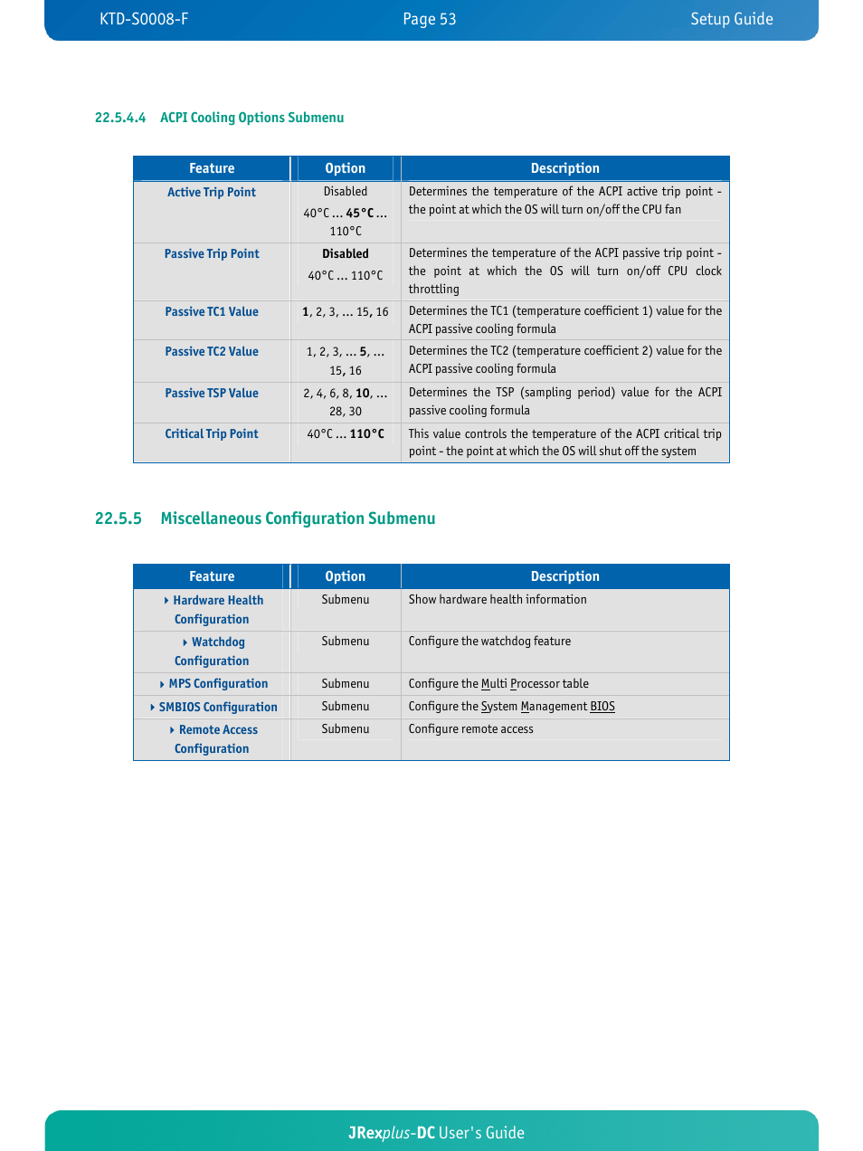 Jrex plus - dc user's guide, 5 miscellaneous configuration submenu | Kontron JRexplus-DC User Manual | Page 58 / 77