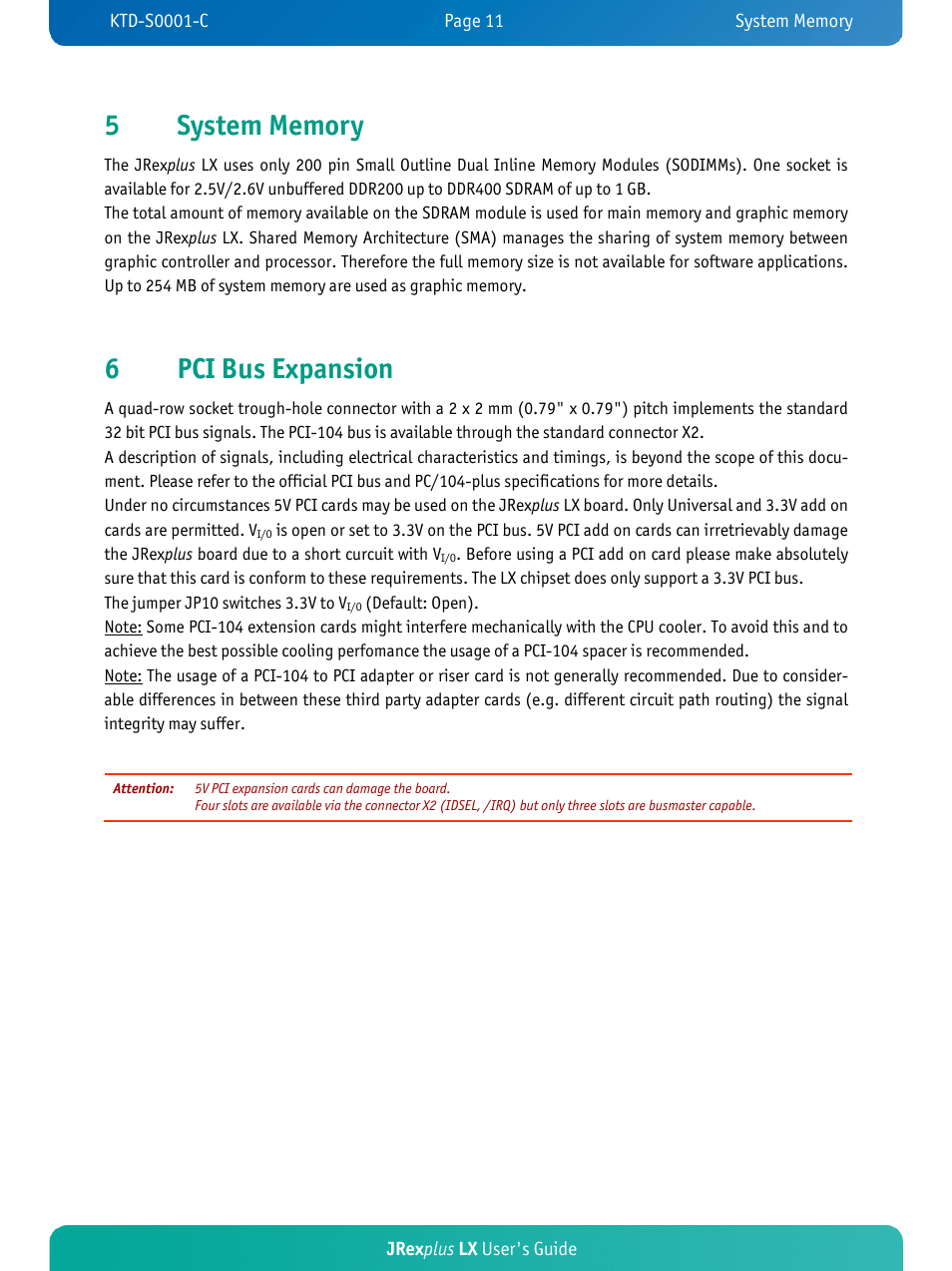 6pci bus expansion | Kontron JRexplus-LX User Manual | Page 15 / 60