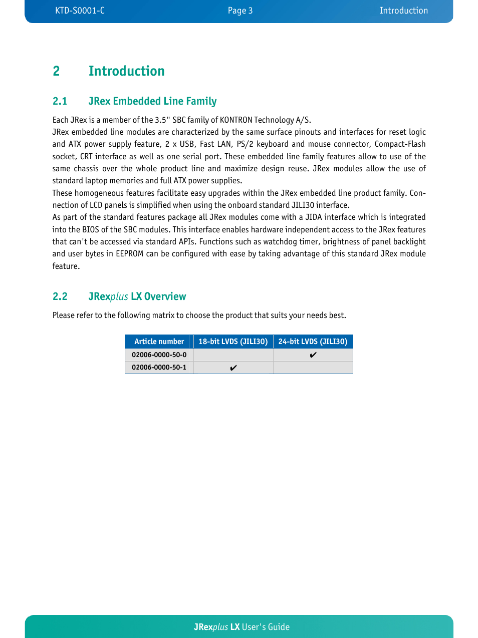 2introduction, 1 jrex embedded line family, 2 jrex plus lx overview | Kontron JRexplus-LX User Manual | Page 7 / 60